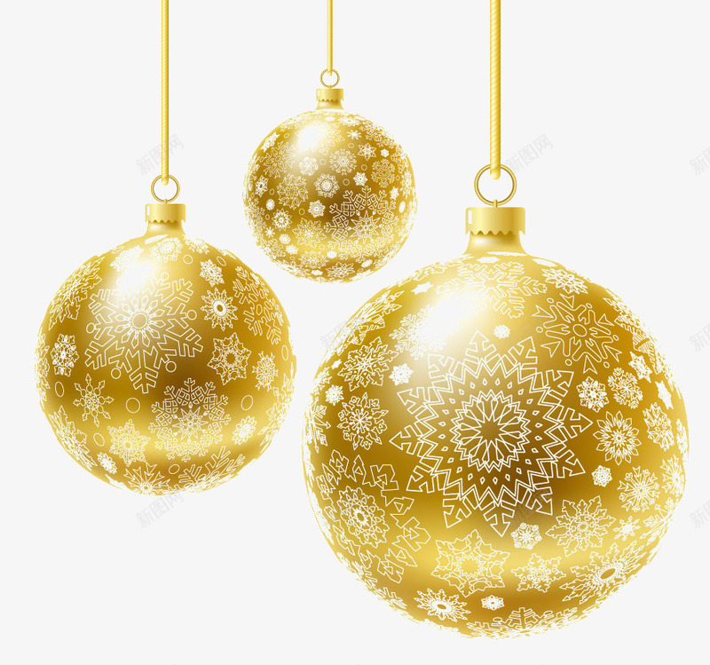 圣诞节psd免抠素材_新图网 https://ixintu.com 圣诞节素材 彩球 装饰 金色