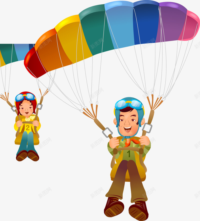 卡通png免抠素材_新图网 https://ixintu.com 人物 卡通 可爱 家庭 手绘 滑翔 父爱 跳伞