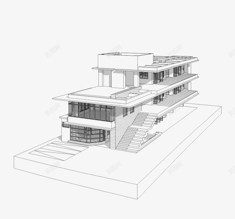 室外建筑模型透视图png免抠素材_新图网 https://ixintu.com 两点透视 室外设计 房子透视 手绘 模型 透视图 透视线条