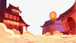 手绘中国风过年春节房子banner素材