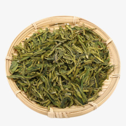 产品实物统一绿茶竹筛里的西湖龙井茶高清图片