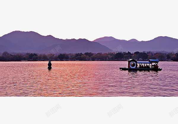 夕阳下的西湖美景png免抠素材_新图网 https://ixintu.com 三潭 三潭映月 夕阳 彩霞 晚霞 杭州 游船 湖光山色 西子湖 西湖