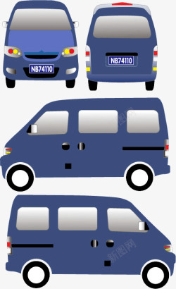 平面印刷蓝色的小警车的三视图高清图片