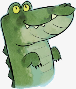 鳄鱼萌手绘绿色水彩鳄鱼高清图片