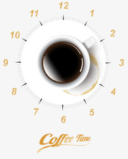 咖啡时钟黄色简约咖啡时钟装饰图案矢量图高清图片