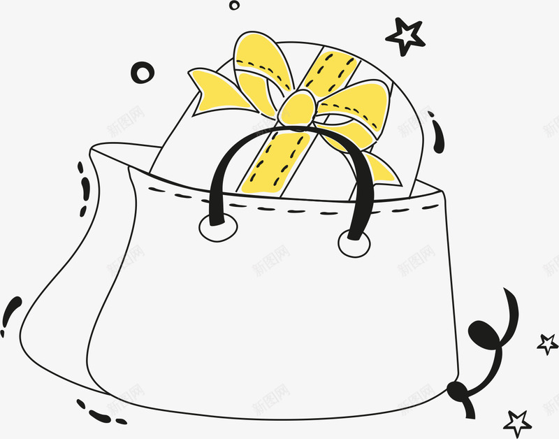 女士手提包png免抠素材_新图网 https://ixintu.com AI 卡通 可爱 手提包 手绘 手绘素描庆祝物品 插画 礼包 礼物 礼盒 线条 黄色