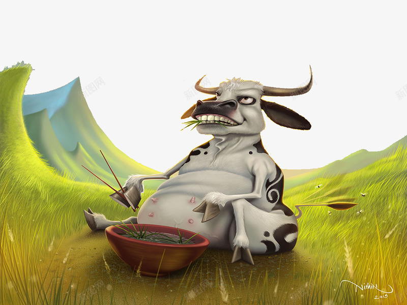 开心吃草的奶牛png免抠素材_新图网 https://ixintu.com 创意图案 奶牛插图 开心吃草的奶牛