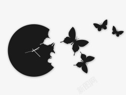 黑色表盘创意钟表蝴蝶剪影背景高清图片