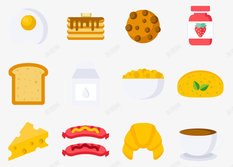 手绘早餐图标png_新图网 https://ixintu.com png图片 免费png 咖啡 煎蛋 蛋糕 面包 饼干 香肠