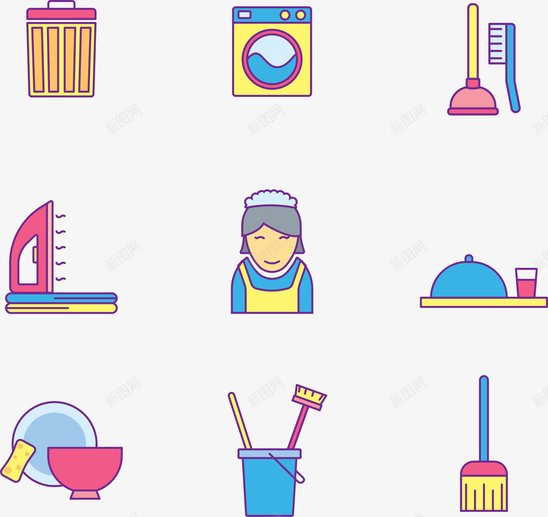 清洁工具图标元素png_新图网 https://ixintu.com 图标 家政保洁 家政服务 清洁工具 清洁用品