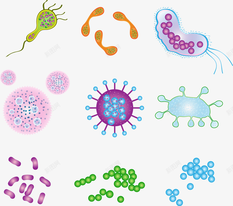 手绘细菌矢量图ai免抠素材_新图网 https://ixintu.com 手绘 细胞 细菌 矢量图