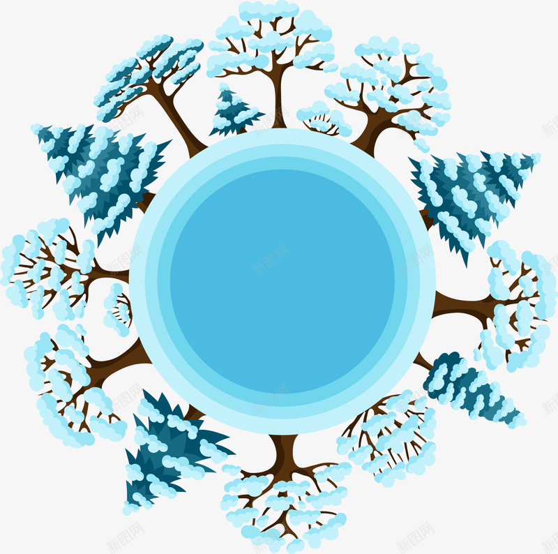 圆形冬天松树矢量图eps免抠素材_新图网 https://ixintu.com 松树 蓝色 装饰 矢量图