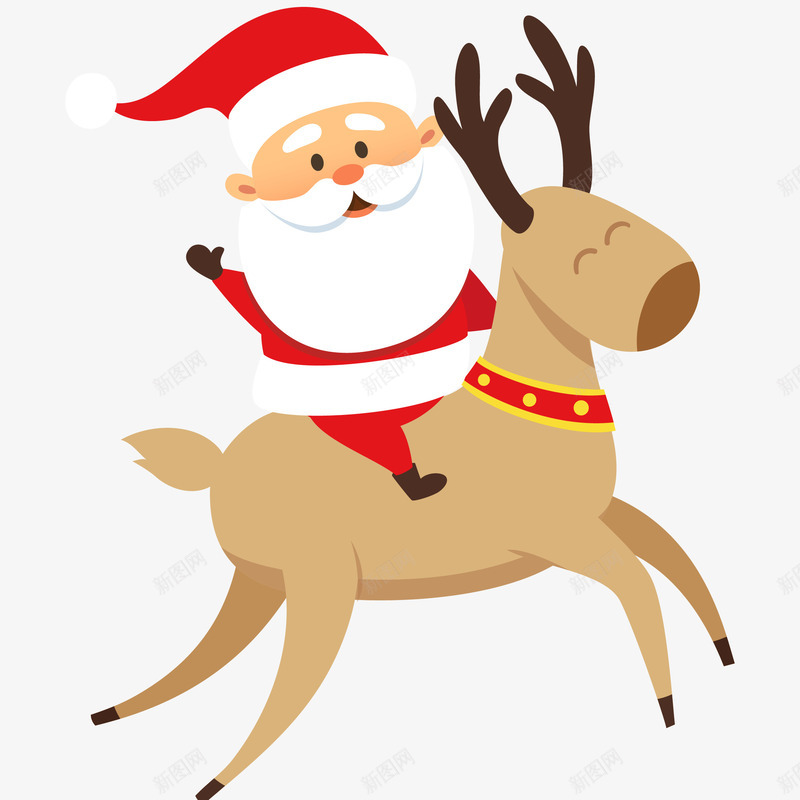 圣诞老人骑着麋鹿插画矢量图ai免抠素材_新图网 https://ixintu.com 免抠PNG 圣诞老人骑着麋鹿插画 圣诞节 手绘圣诞老公公 装饰 鹿 矢量图