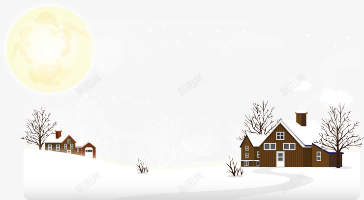 手绘的冬天里的房屋png免抠素材_新图网 https://ixintu.com 冬天 太阳 手绘房子 树 雪 雪景