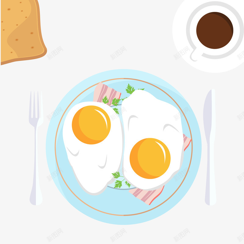 早餐煎蛋插画png免抠素材_新图网 https://ixintu.com 吐司 咖啡 早餐 煎蛋