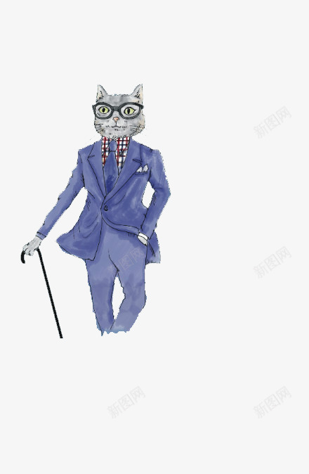 猫咪先生psd免抠素材_新图网 https://ixintu.com 创意插画 拟人化 猫咪 男士形象