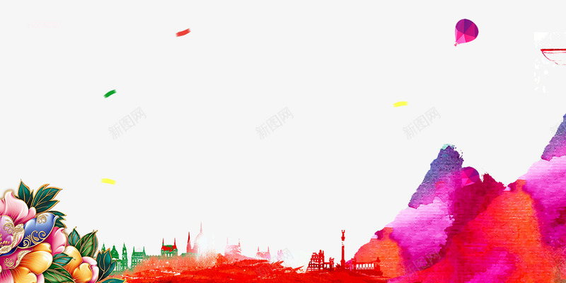几何热气球花涂鸦剪影psd免抠素材_新图网 https://ixintu.com 几何热气球 剪影 涂鸦 花