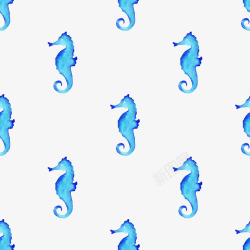 清新森系水彩蓝色海马花纹底纹素材
