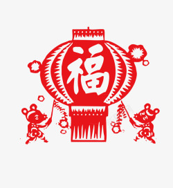 福猴年春节窗花纸灯笼高清图片