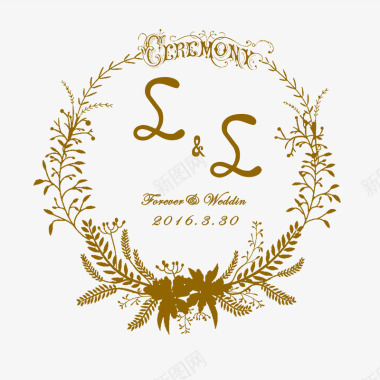 清新树叶边框婚礼logo图标图标