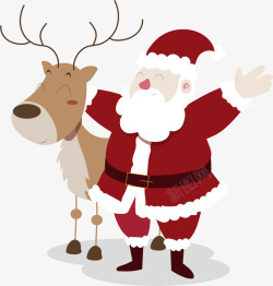 可爱圣诞老人和驯鹿矢量图素材