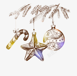松树枝手绘圣诞节海报装饰高清图片