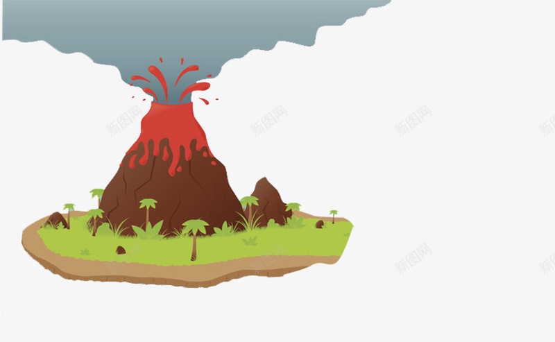 火山png免抠素材_新图网 https://ixintu.com 卡通 岩浆 火山岩石 爆发 草地