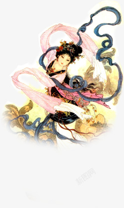 中秋节手绘跳舞美女素材