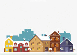 冬天快乐圣诞节小镇彩色小屋矢量图高清图片