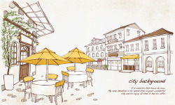 街头咖啡手绘街头咖啡馆插画PSD分层高清图片