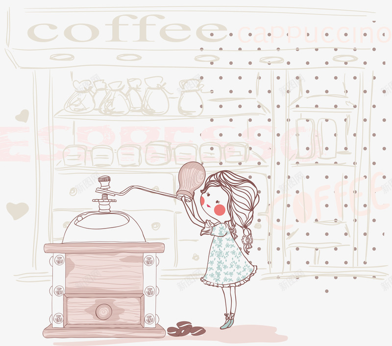 清新手绘磨咖啡豆女孩png免抠素材_新图网 https://ixintu.com coffee 咖啡 咖啡店 咖啡豆 女孩 清新