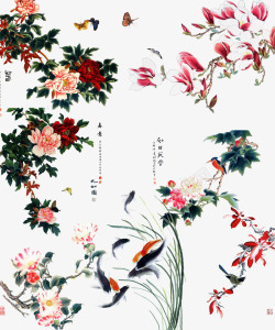 小鸟花朵中国工笔画高清图片