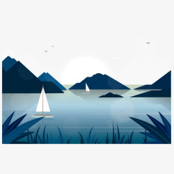 旅游帆船夜景自然风景插画矢量图高清图片