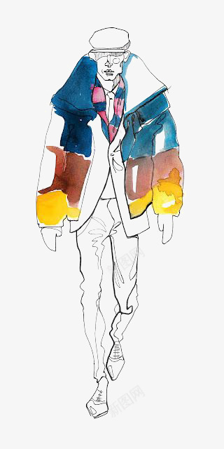 穿大衣的男人png免抠素材_新图网 https://ixintu.com 彩色 手绘涂鸦男人 抽象 时尚