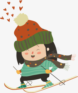 滑雪爱心滑雪的小女孩矢量图高清图片