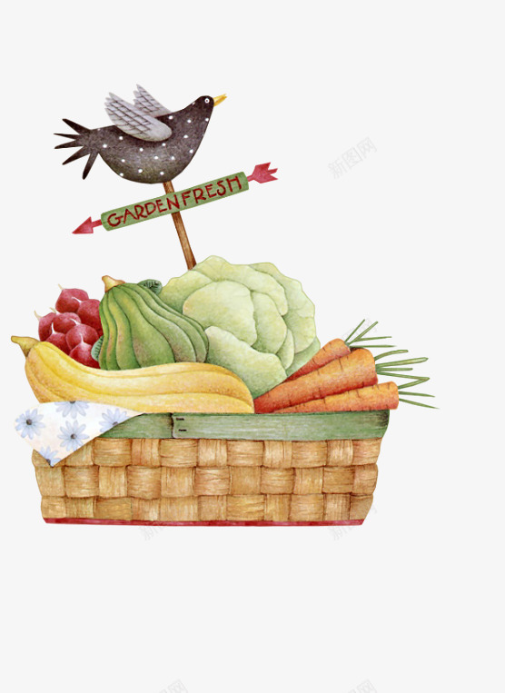 箩筐里的蔬菜png免抠素材_新图网 https://ixintu.com png图形 png装饰 小鸟 箩筐 蔬菜 装饰