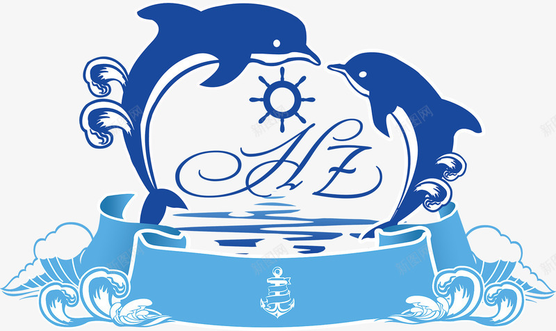婚礼logo图标png_新图网 https://ixintu.com logo设计 婚庆 婚礼 婚礼logo 海上婚礼 海豚 结婚 花纹图案