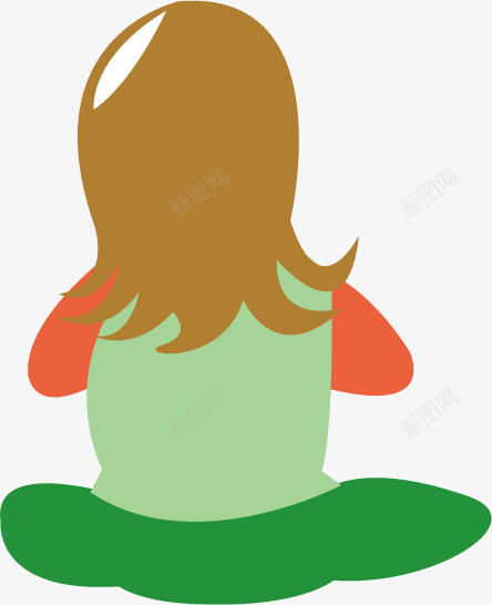 手绘女孩png免抠素材_新图网 https://ixintu.com 卡通 坐着 坐着的小朋友 女孩 手绘 棕色长发 绿色 背影