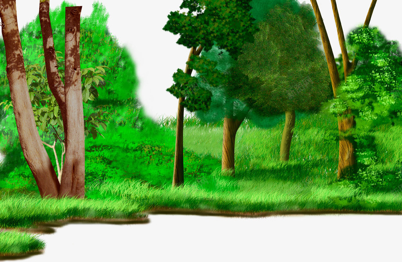 卡通手绘草地森林植物psd免抠素材_新图网 https://ixintu.com 卡通森林 卡通草地 树林