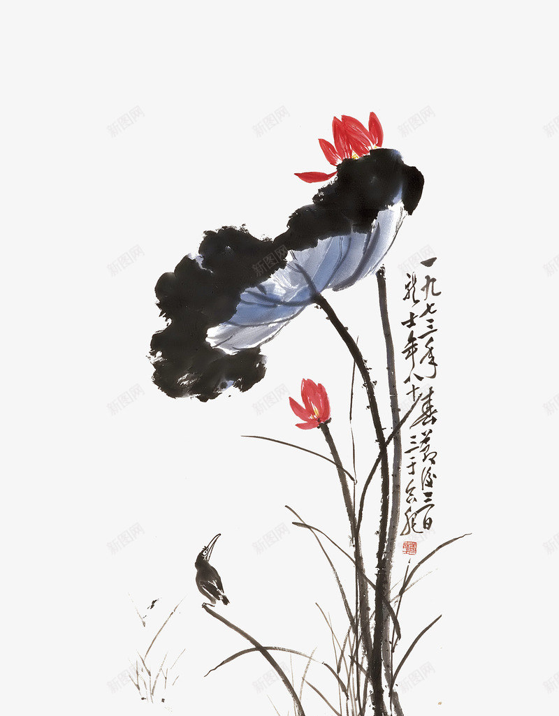 荷花水墨画png免抠素材_新图网 https://ixintu.com 中国画 水墨画 荷叶 荷花 莲