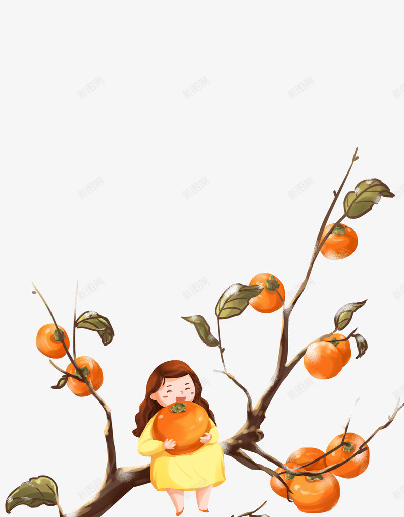 坐在柿子上女孩png免抠素材_新图网 https://ixintu.com 冬天 女孩 手绘 新图网 柿子