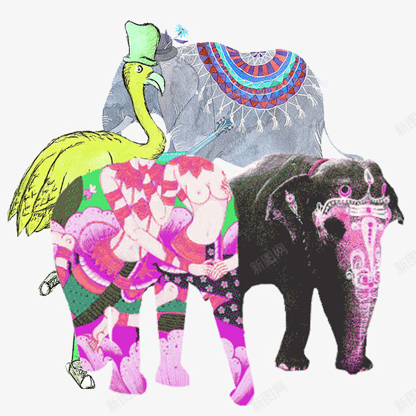 手绘彩色泰国大象png免抠素材_新图网 https://ixintu.com 动物 大象 彩色 手绘 泰国大象 生物 自然 象群