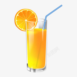 黄色橘子汁黄色果汁玻璃杯矢量图高清图片