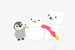 冬天白熊冬天北极白熊给雪人围围巾图高清图片
