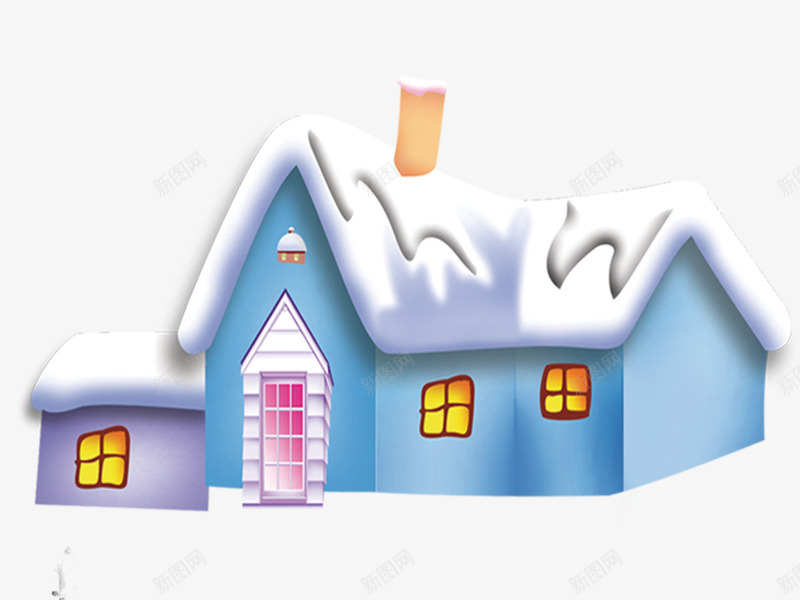冬天的小房子png免抠素材_新图网 https://ixintu.com 屋顶有雪的房子 带烟囱的房子 蓝色房子