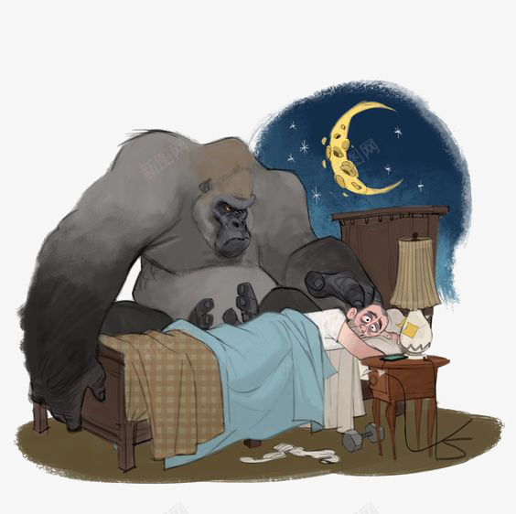 黑猩猩png免抠素材_新图网 https://ixintu.com 创意猩猩插画 夜晚 大猩猩 插画 星空 睡觉的男人 金刚
