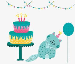 小猫气球儿童节礼物蛋糕卡通小猫矢量图高清图片