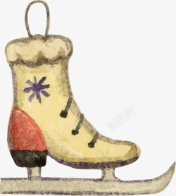 滑雪靴手绘水彩黄色加棉加厚滑雪靴矢量图高清图片