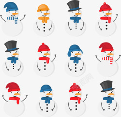 动漫造型12款白色微笑雪人矢量图高清图片