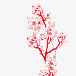 红色手绘桃花装饰素材